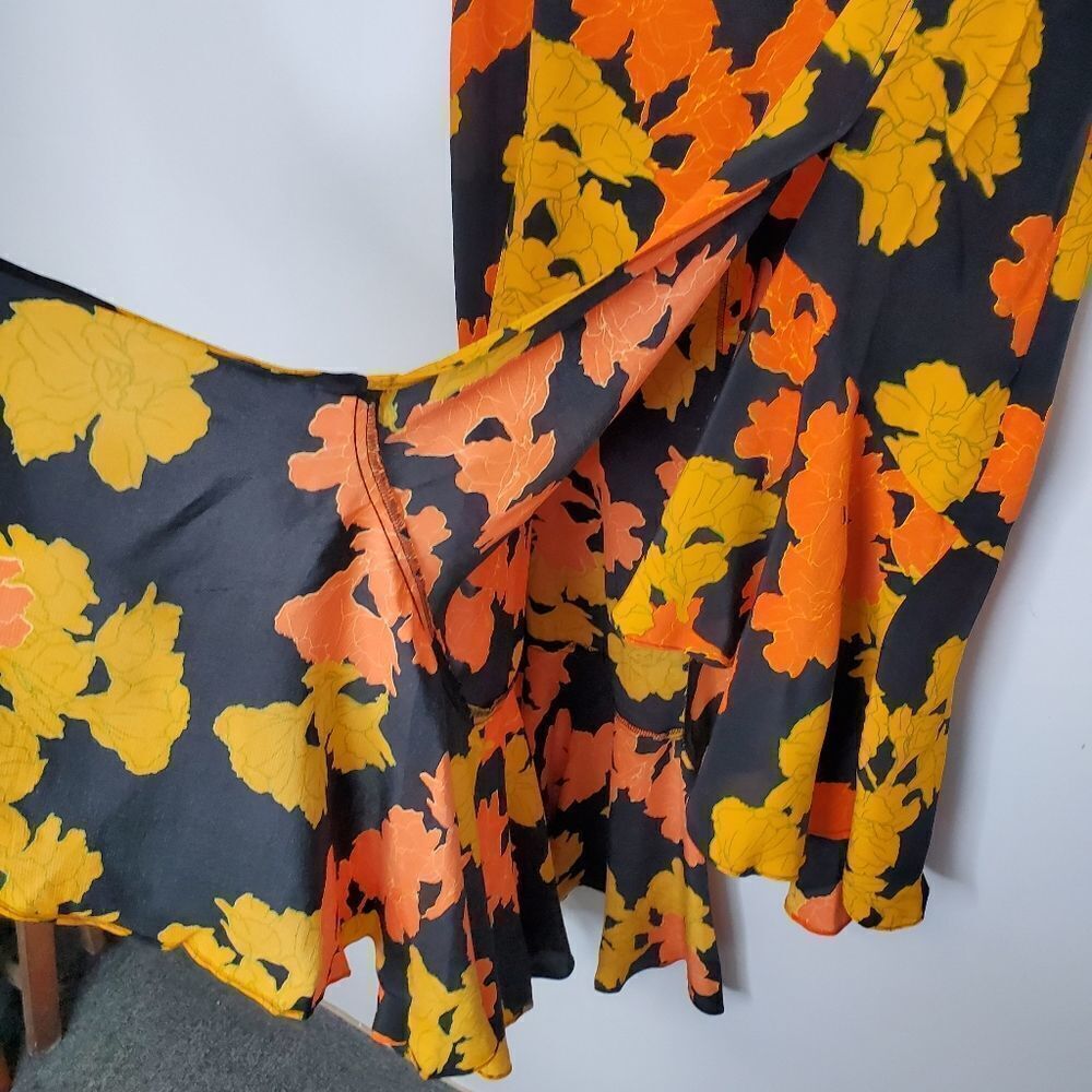 NEW TOPSHOP skirt linear orange floral wrap midi 8 - Picture 4 of 9